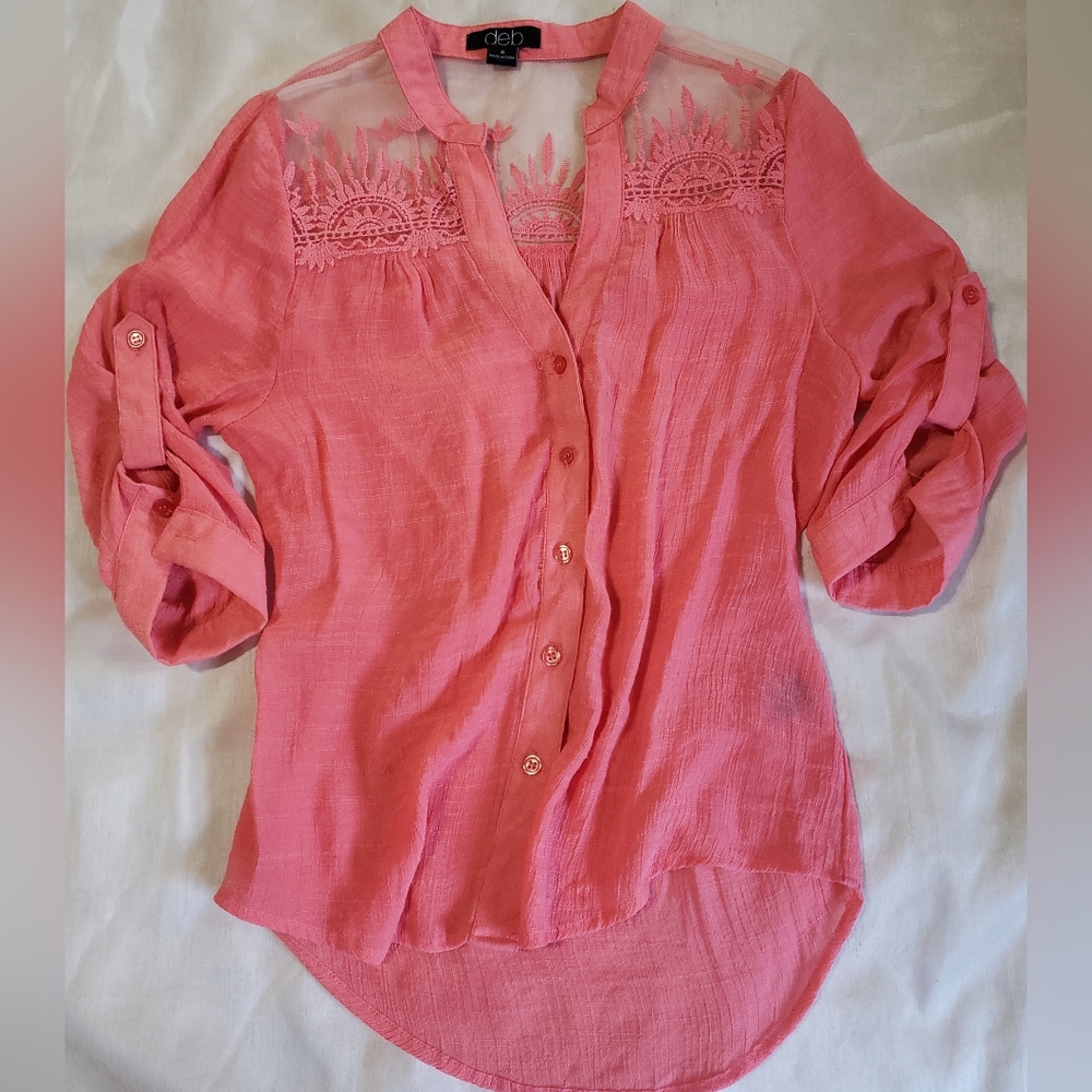 deb Coral 3/4 Sleeve Blouse Size Small
